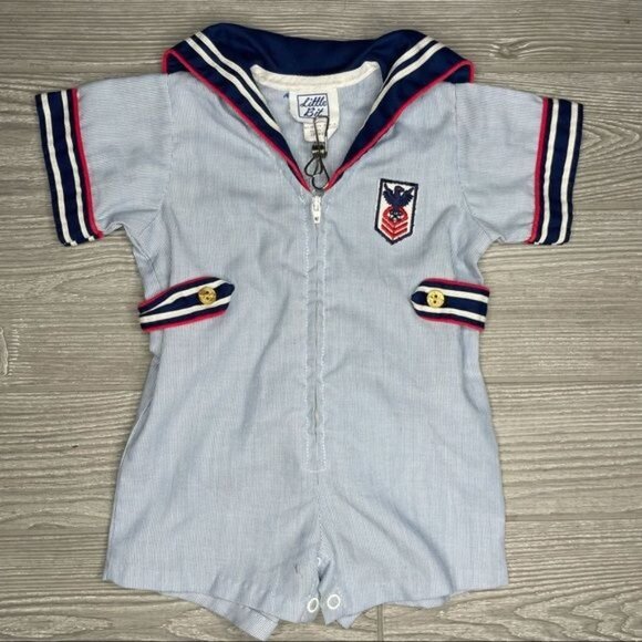 Vintage little bit sailer suit romper jumper costume halloween baby outfit 12 mo - Picture 3 of 6